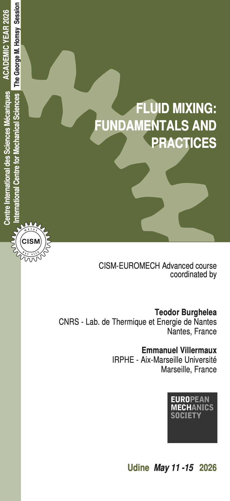 CISM-EUROMECH Advanced Course on "Fluid Mixing: Fundamentals and Practices"